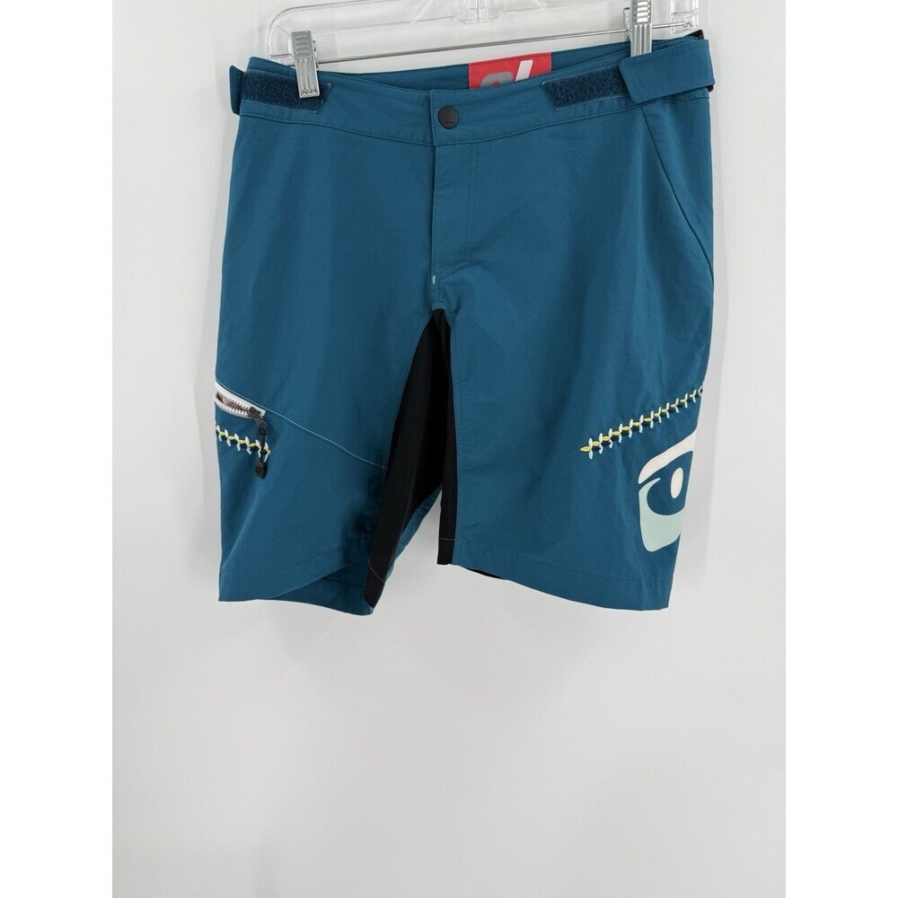 Qloom Mountain Biking Shorts Mens SMALL  (30X10)Navy Blue Zipper Pockets Stretch